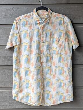 Monte Carlo Cotton Linen Blend Short Sleeve Button Front Shirt Size 38cm Small